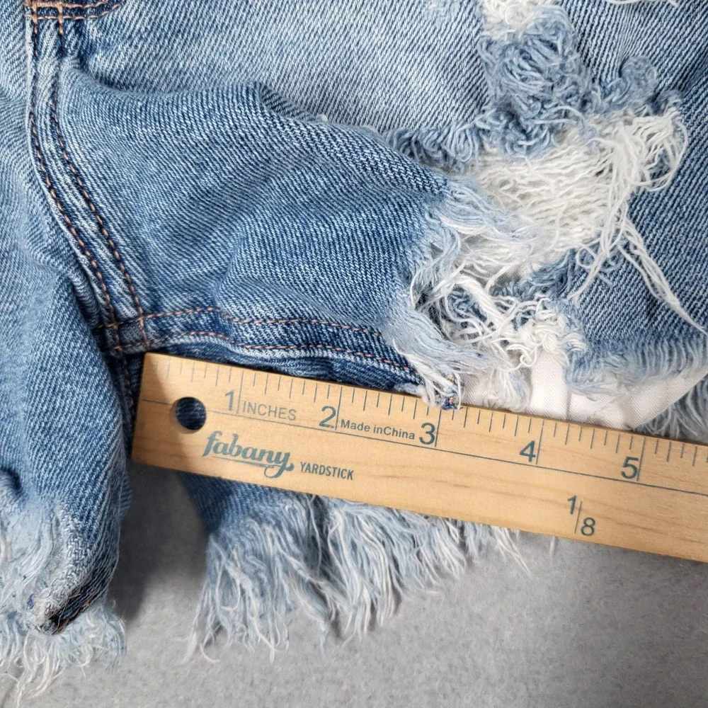 Hollister Curvy High Rise Shorts Women's 23 Blue Distressed Stretch Denim Vintag